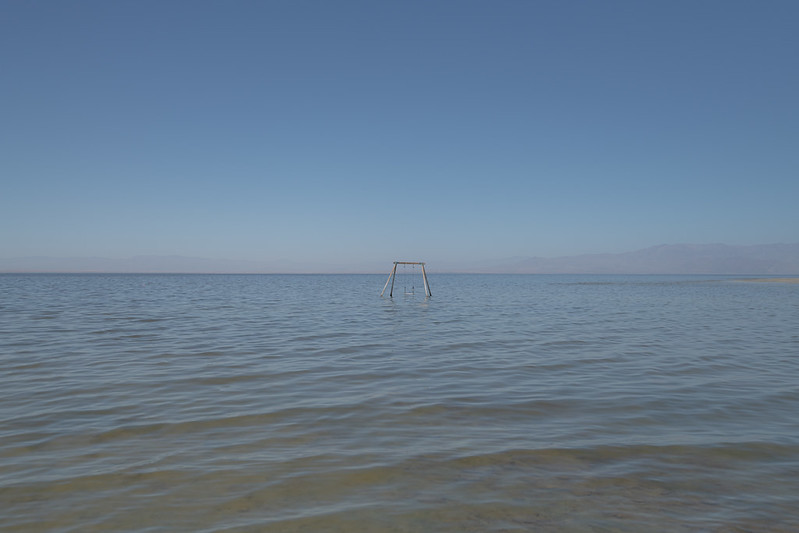 A swing sitting in the Salton sea