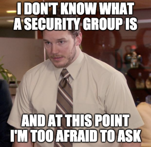 I don't know what a security group is, and at this point I'm too afraid to ask